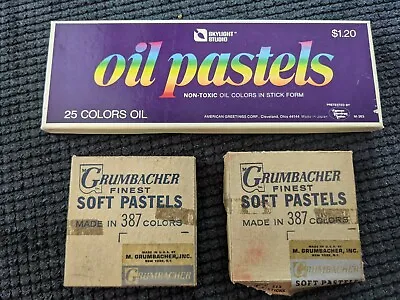 Vintage Grumbacher Finest Soft Pastels Some Used & Skylight Oil Pastels NIB • $39.99