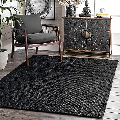 Jute Braided Rug Solid Black Attractive Style Rust Look Area Rug Runner Carpet • $105.99
