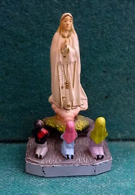 APPARITION OUR LADY FATIMA TO BLESSED SHEPHERDS Vtg PLASTIC FIGURE STATUE 100mm • $15.50