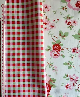 2 * 50cm X 100cm Cath Kidston IKEA Rosali Rose & Gingham Check Bundle Cotton New • £14.99