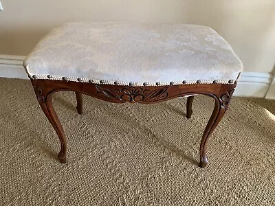 Vintage Upholstered Ornate Carved Wood Stool Vanity Bench • $155