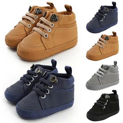 0-18M Toddler Baby Girls Boys Solid Lace-Up First Walkers Kids PU Shoes Boots AU • $13.19