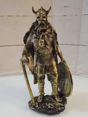 Figurine Norse Viking Decor Asgard Warrior Shield Bronze  Statue Barbarian • £25.69