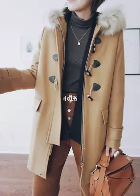 Genuine Rare Zara Camel Brown Beige Duffle Coat Jacket Fur Collar Large L New • $121.52