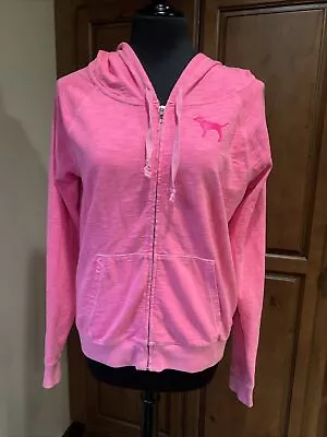 Victorias Secret Hot Pink Love Logo Zipper Hoodie Jacket Shirt Size Large L • $14.99