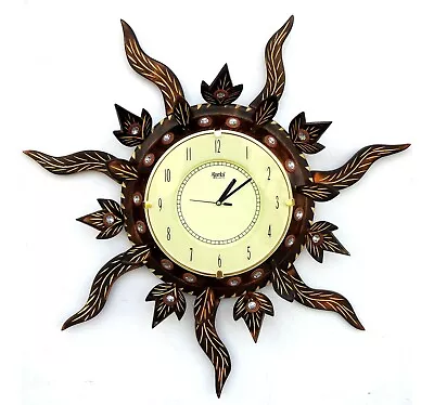 Wooden Wall Clock Wood Craft Art Hand Crafted Sun Shape Handicraft 10  Dial  • $148.50