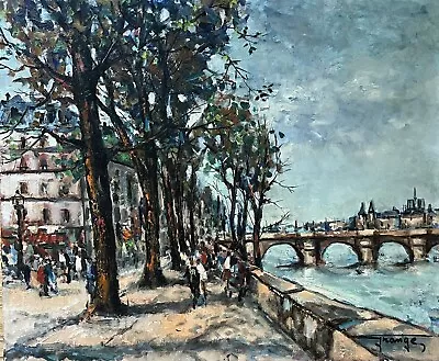 HENRI GRANGE Original Signed Mid Century Paris Oil Painting 1961 Le Pont Neuf • $250