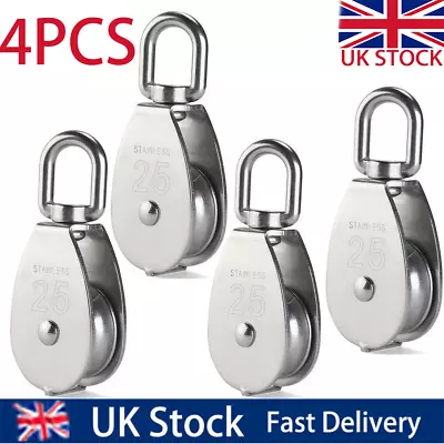 4X M25 Stainless Steel Single Wheel Swivel Pulley Block Lifting Rope Heavy Duty • £9.19