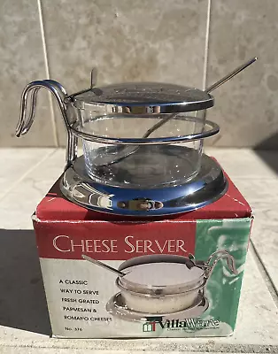 VillaWare Parmesan Server W/Spoon Bowl Condiment Stainless Steel Glass Toleware • $14