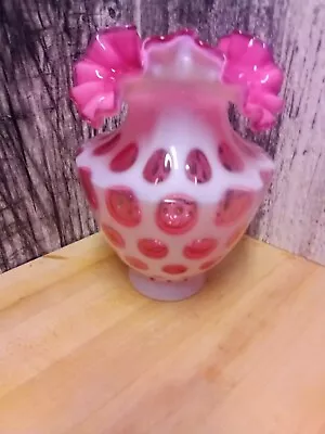 Vintage 1950's Fenton Cranberry Coin Dot Vase Number 1441  • $74.99