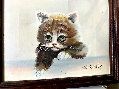 Vtg Original Framed Oil On Canvas Cute Pouting Kitten Painting Cat By BOROFSKY • $95