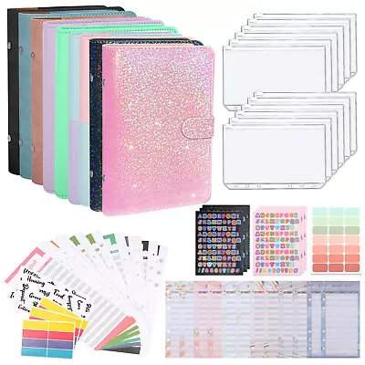 PU Leather Notebook A6 Ring Binder Budget Planner Organizer Cover Pockets Labels • $13.98