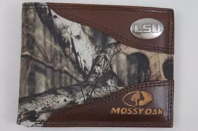 ZEP PRO LSU Tigers Mossy Oak Camo Bifold Leather & Nylon Wallet TIN GIFT BOX • $44