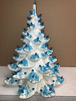 NO BASE Unmarked White Ceramic Turquoise Light Up Christmas Tree - 17” VINTAGE • $75