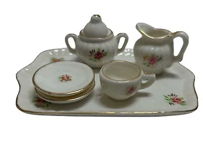 Vintage Miniature Tea Set Porcelain White W/ Rose Pattern • $12.95