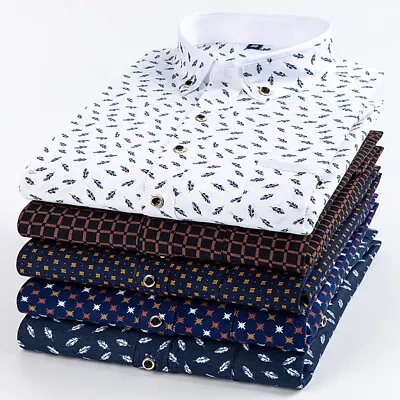 Mens Dress Shirts Long Sleeves Formal Business Slim Non Iron Dot Casual Shirts • $17.02