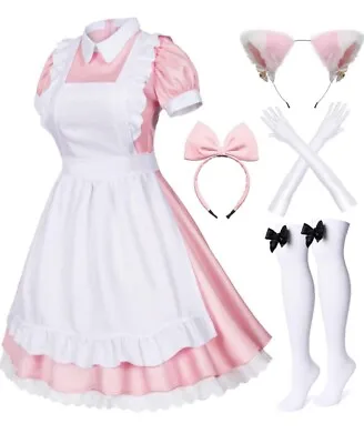 Japanese Anime 6Pcs Lolita French Maid Apron Fancy Dress Cosplay Costume - 5XL • £29.99