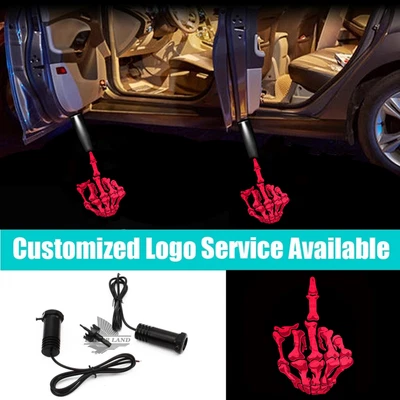 $18.04 • Buy 2x LED Car Door Pink Middle Finger Skull Logo Welcome Projector Shadow Light