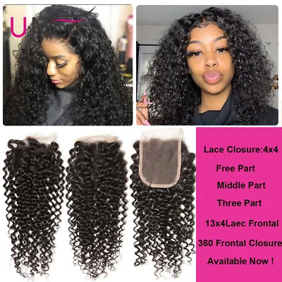 UNice Malaysian Curly Swiss Lace Closure Kinky Curly Virgin Human Hair Free Part • $86.64