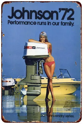 1972 Johnson Outboard Motor 125 Bikini Girl Vintage Look Metal Sign • $21.95