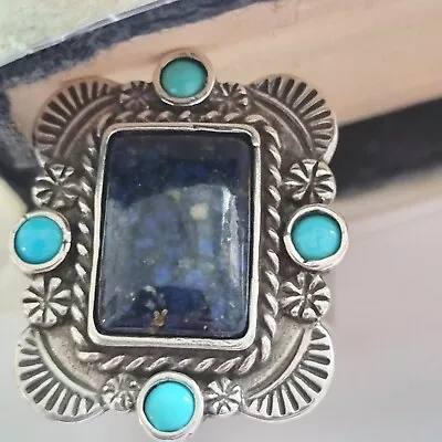 Vintage Southwestern Native American S Silver Turquoise & Lapis Ring Sz 7.5 • $118.42