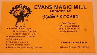 Evan's Magic Mill Kathy's Kitchen Vintage Business Card Tucson Arizona Bc5 • $3.59