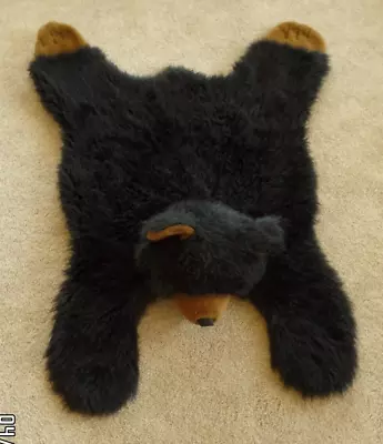 Soft Furry Black BEAR AREA RUG Faux Fur 24  X 40  Lodge Cottage Child's Room • $29.99