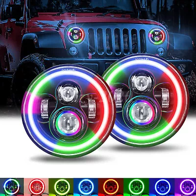 7 Inch Round LED Multi-colored Headlight DOT For 1997-2018 Jeep Wrangler JK JKU • $46.75