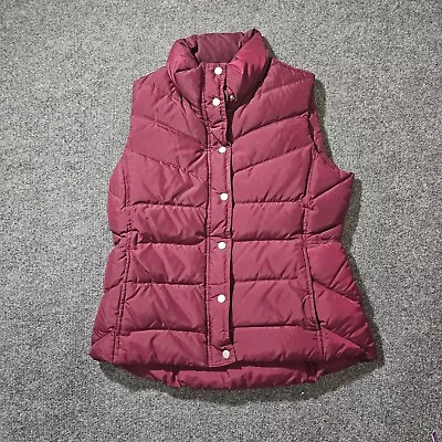 J Crew Puffer Vest Womens Medium Red Burgundy Down Full Zip Warm Cozy Casual • $20.69