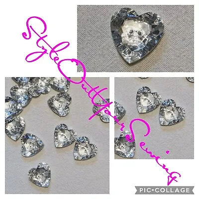 £2.97 • Buy 🎀3 X 29mm SILVER 2 Hole Heart Buttons Sewing Upholstery Diamante Rhinestone🎀