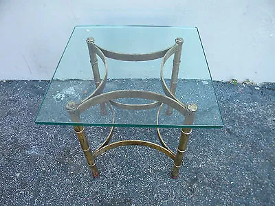 Hollywood Regency Mid Century Glass Top Gold Leaf Side End Table 2811 • $295