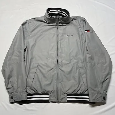 Tommy Hilfiger Yacht Jacket Mens XL Gray Full Zip Hood Vented Streetwear Hipster • $39.99
