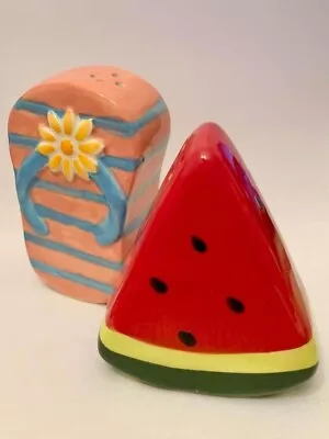 Ceramic Summer Sandal And Watermelon Salt And Pepper Shakers • £8.64