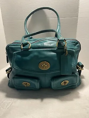 Rare Coach Legacy Peyton Teal Color Limited Edition Leather Handbag • $399