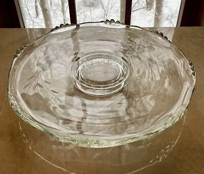 Vintage Etched Glass Footed Cake Stand Plate Pedestal • $14