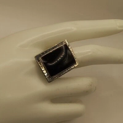 $0.01 • Buy Vintage Solid Sterling 925 Silver 20x15mm ONYX  STATEMENT RING 10 USA 7.5gs