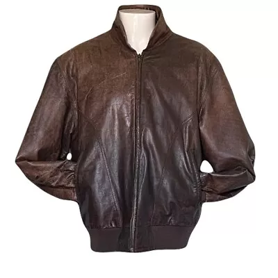 Military Style 100% Leather Bomber Flight Jacket American Weekend Brown Size 42 • $44.97