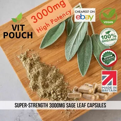 High Strength SAGE LEAF 3000mg X90 Vegan Capsules Vegan Capsules No Fillers UK  • £9.99