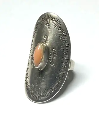 Old Pawn Handmade Sterling Silver Etched Angel Skin Coral  Ring (Sz 8) B208 • $94.95