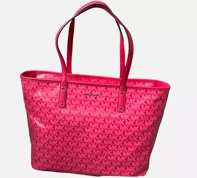 Michael Kors Carter Large MK Logo Top Zip Shoulder Bag Tote Pink Geranium • $87.49