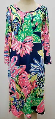 Lilly Pulitzer Dress Size S M Travelers Palm Kenzie Resort Navy Flowers • $59.99