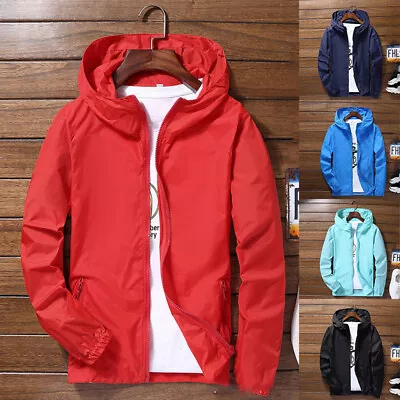 Men Outwear Sun-proof Coat Rain Jacket Windbreaker Zipper Hooded Thin  • $10.73