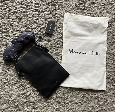 Massimo Dutti Black Real Leather Small Crossbody Bag BNWT  • £50