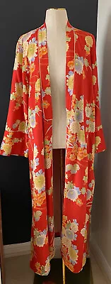 ZARA TRF Outerwear Boho Floral Printed Long Kimono Coral Orange W/Button Sz S-M • $59.99