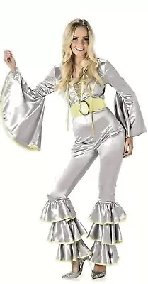 1970s Disco ABBA Dancing Queen For Your 70s Party Silver Jumpsuit By Karnival • $52