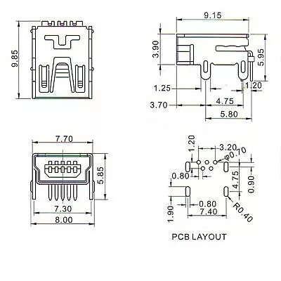 2 Pcs Mini USB Female 5Pin 90° PCB Socket Connector 4 Legs HW-MU-5F-21 BLUE YETI • $6.99