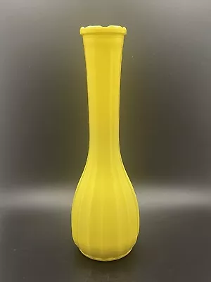 Vintage Yellow White Milk Glass Bud Vase Ribbed Tapered Long Stem 8 3/4  CLG Co. • $10