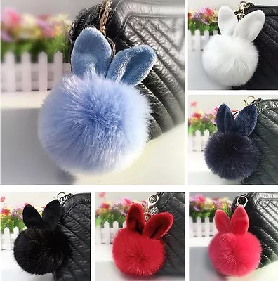 Rabbit Fur Ball/Rabbit Ear PomPom Cell Phone Car Pendant Handbag Key Chain Ring • $7.12