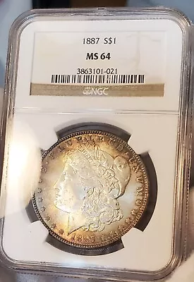 * 1887 P * Ngc Ms64 Gorgeous Natural Toned Beauty!! Pq Morgan Silver Dollar #021 • $26