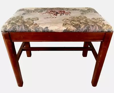 Vintage Wood & Tapestry Foot Stool Bench English Equestrian Hunting Scene • $125